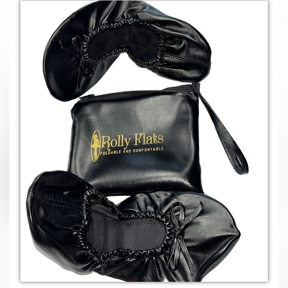 Large Black Ballet FLATS shoes Portable Travel Roll up Slippers In Bag Comfort L - Picture 2 of 14